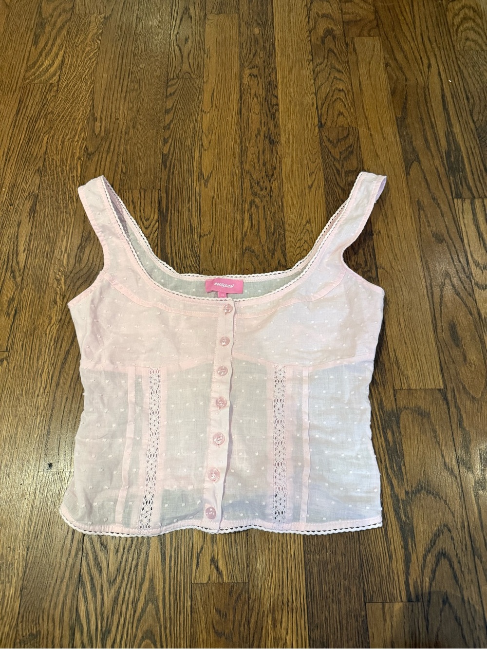Edikted Light Pink Button-Front Eyelet Tank Top